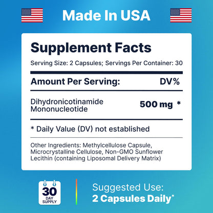 Liposomal NMNH 500 MG - NMN Supplement Alternative - NAD Supplements for Women & Men | Healthy Anti Aging - Cell Support for Energy, Focus & Skin - Advanced NAD+ Resveratrol 3-Party Tested | 1 Pack AdvantageNutraBuy Supplements Australia