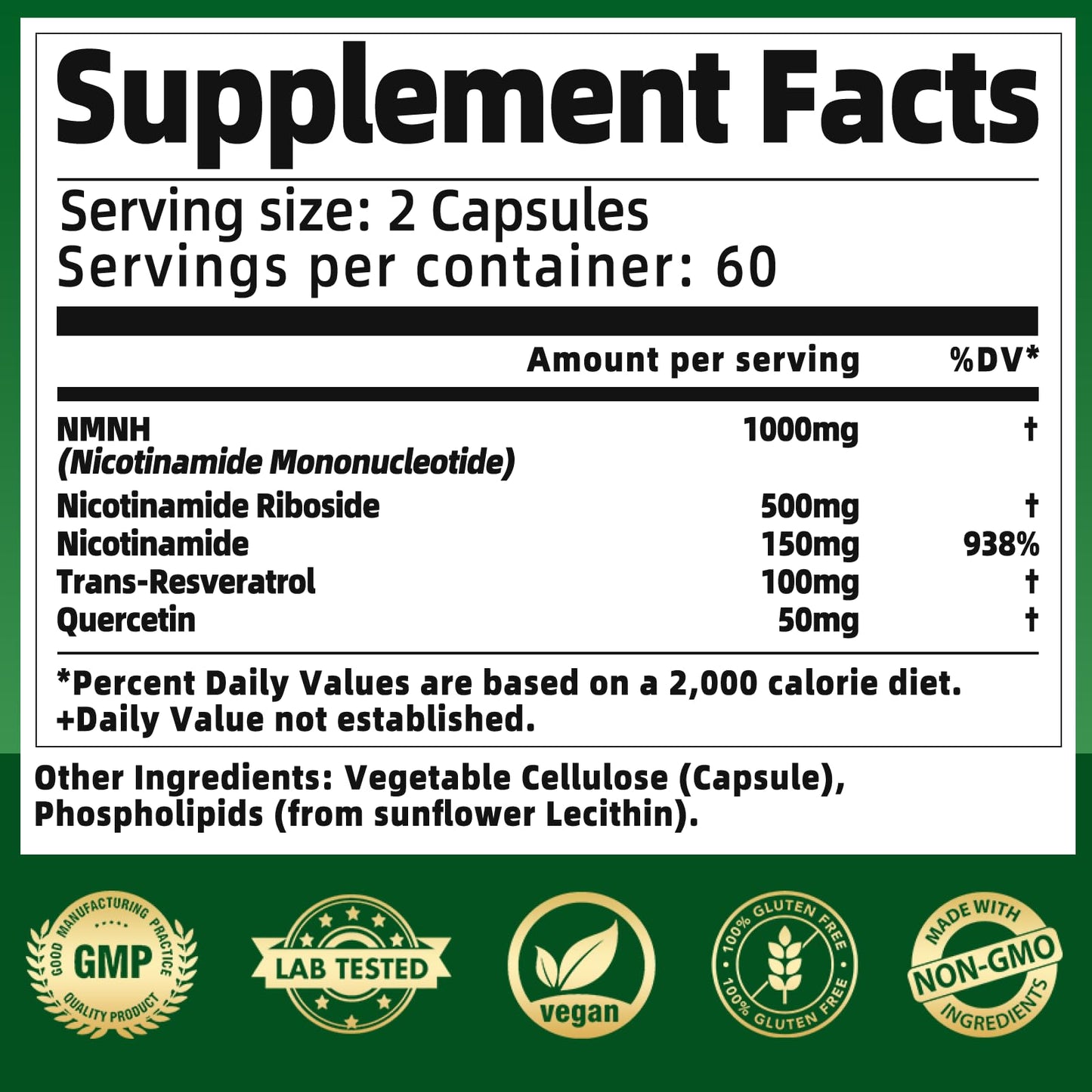 NMNH Supplement 1000mg - Nicotinamide Mononucleotide Alternative, Boost NAD+ with Liposomal Resveratrol & Nicotinamide Riboside NR, for Healthy Cellular, Aging, Energy, 120 Vegan Non-GMO Capsules QmiozzyBuy Supplements Australia