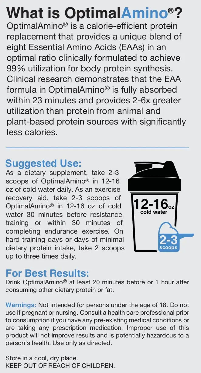OptimalAmino Best Pre/Post Workout Recovery Drink, 99% Utilization Essential Amino Acid optimal amino