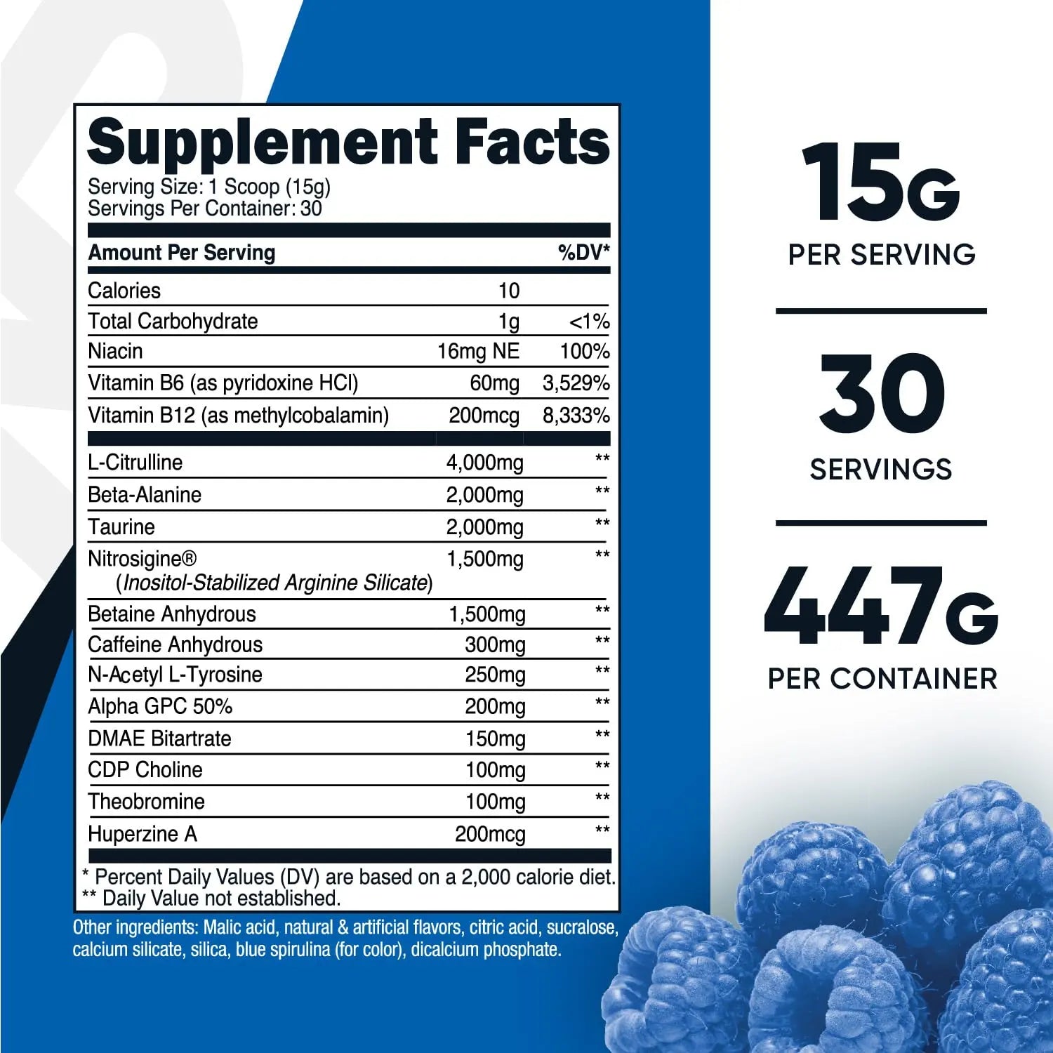 Nutricost Pre-X Xtreme Pre-Workout Powder Complex, Blue Raspberry, 30 Servings Nutricost