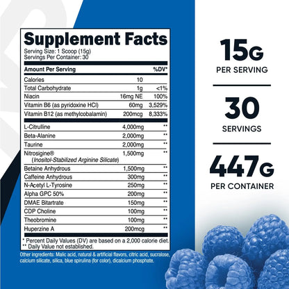 Nutricost Pre-X Xtreme Pre-Workout Powder Complex, Blue Raspberry, 30 Servings Nutricost