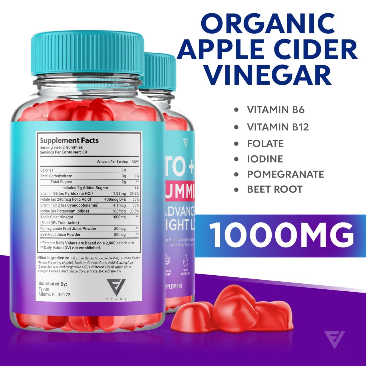 (3 Pack) Keto ACV Gummies Advanced Weight Loss Supplement, ACV Keto Gummies Belly Fyvus