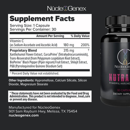 Nucleogenex - Nutralize - The Key to Supporting a Healthy Aging Process and Immune System - Potent Blend for Powerful Cell Protection - Xanthohumol, CurcuPrime, C-60 Complex, PureQQ - 30 Capsules NucleOGenex buy supplements Au