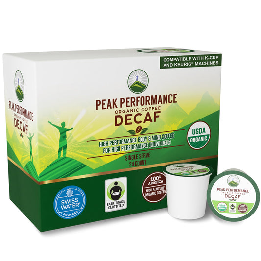 USDA Organic Decaf Coffee Pods - Compatible with K-Cup and Keurig Machines - High Altitude Decaf Coffee - Fair Trade Beans Medium Roast Single Serve Decaffeinated 24 Count Recyclable Cups Peak PerformanceBuy Supplements Australia