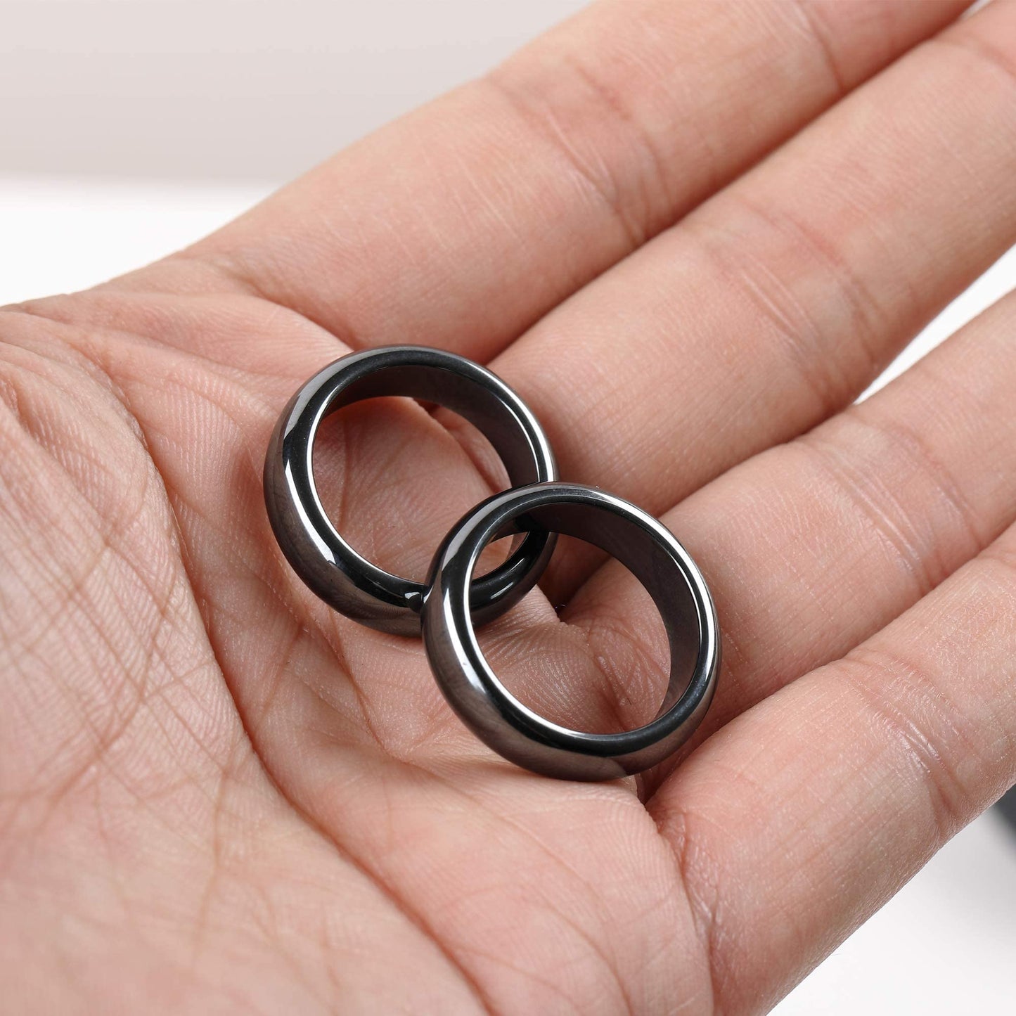 2PCS Genuine Hematite Ring for Women Men Unisex, Black Hematite Stone Ring Anxiety Balance Yhluck