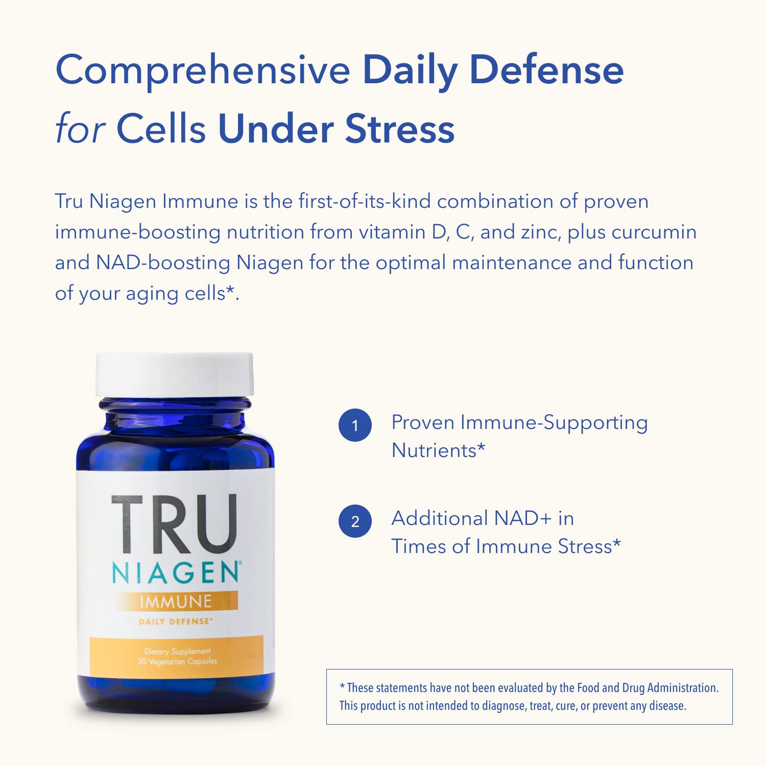 TRU NIAGEN Immune Support Supplement - Daily Defense - Vitamin C from Fermentation, Vegan Vitamin D3 2000 IU, Zinc, Plus Theracurmin (Curcumin) + Multi Award-Winning NAD Boosting Niagen 150mg 30ct TRU NIAGENBuy Supplements Australia