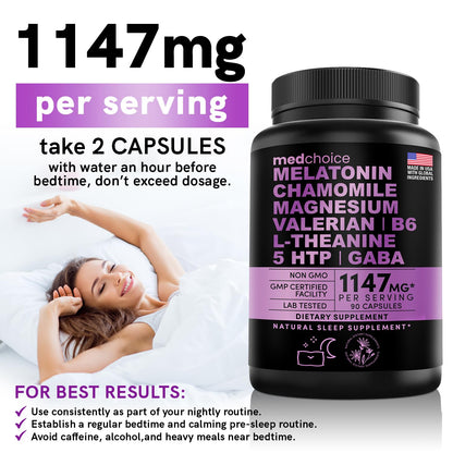 10-in-1 Melatonin Capsules - Melatonin 5mg Natural Sleep Aid for Adults MEDCHOICE