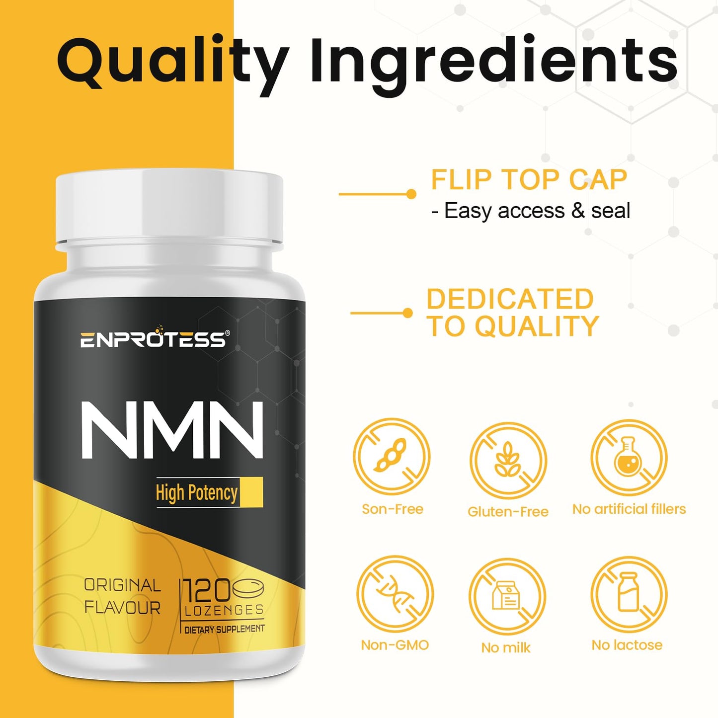 Sublingual NMN 500mg, Max Absorbency & Fast-Acting NMN Supplement（120-Day Supply）, 99% Pure NMN (Nicotinamide Mononucleotide) for NAD, Cell, Immune, Energy, Muscle, Anti-Aging, Longevity, 120 Lozenges EnprotessBuy Supplements Australia