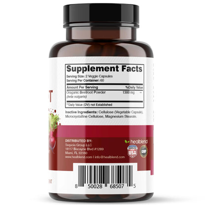 healblend Organic Nitric Oxide Beet Root Capsules 1300mg - Support Immune System healblend