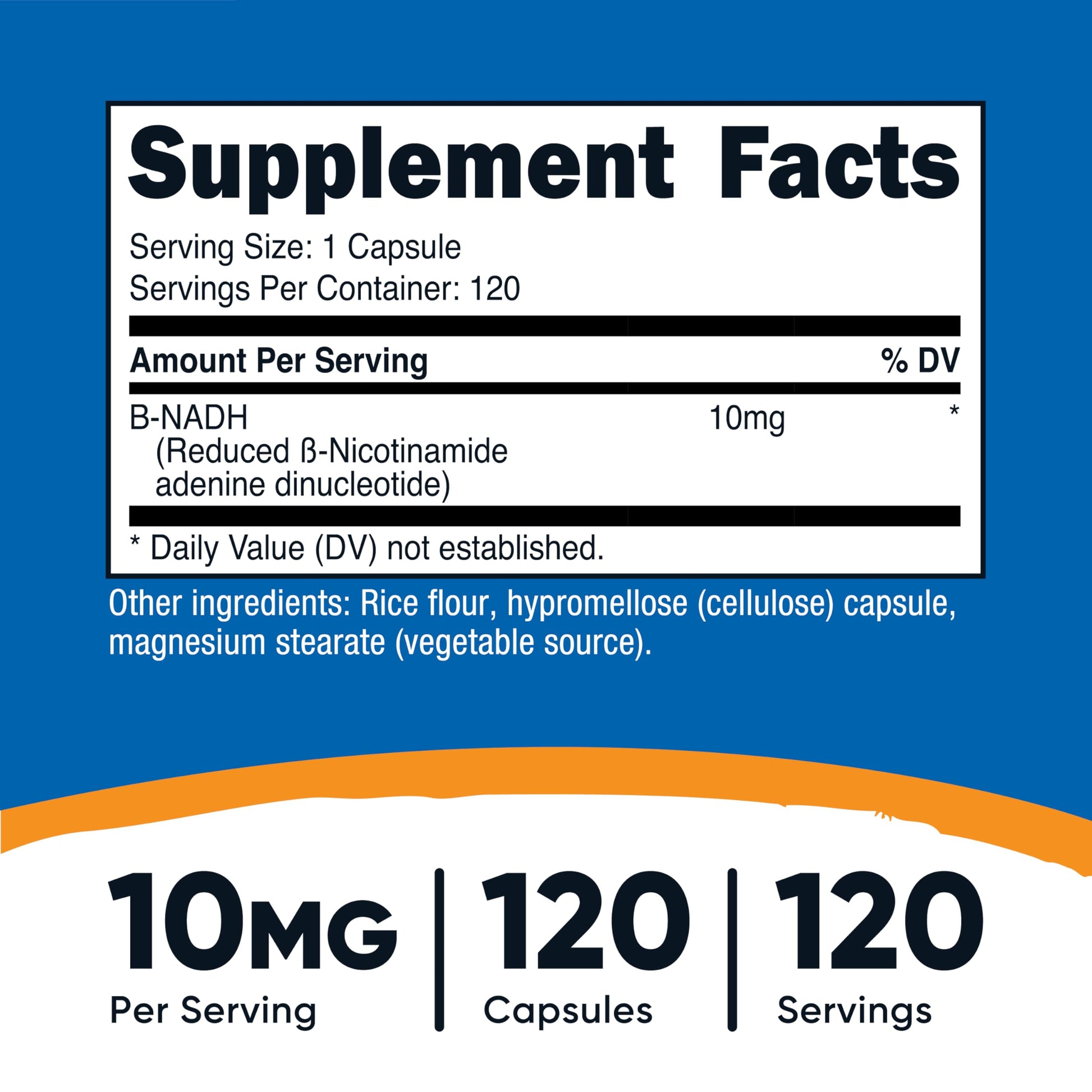 Nutricost NADH 10mg Per Serving 120 Capsules - B-Nicotinamide Adenine Dinucleotide, Vegan, Gluten-Free NutricostBuy Supplements Australia