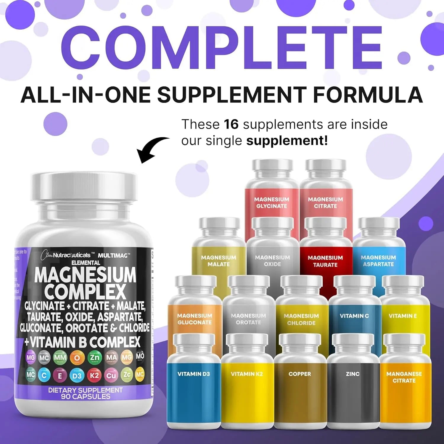 Clean Nutraceuticals Magnesium Complex with Magnesium Glycinate Citrate Malate Oxide Taurate Aspartate Orotate & Mag Chloride, Zinc Copper Manganese (90 Count (Pack of 2)) Clean Nutraceuticals buy supplements Au