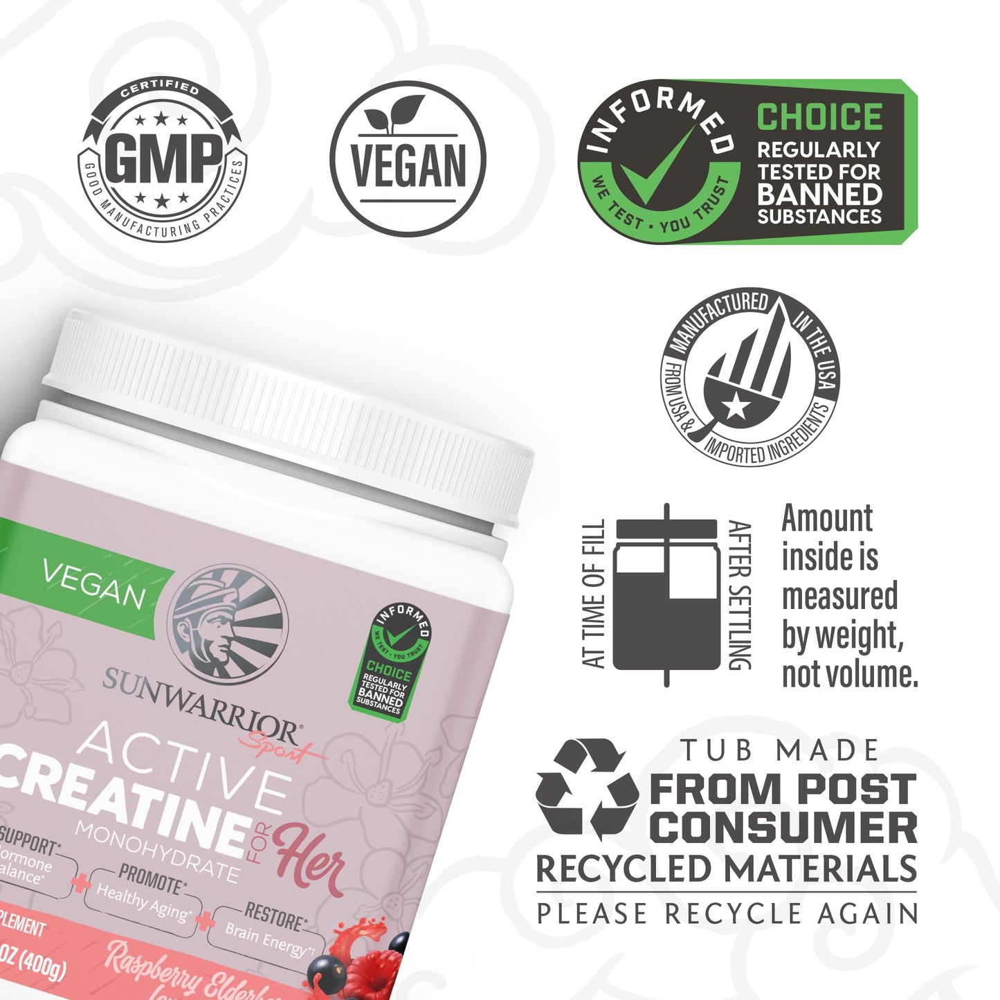 Sunwarrior Creatine for Women Monohydrate Powder Micronized Pre Workout Recovery Supplement Support Muscle Building Strength Training Cognition | Vegan and Easily Mixes 50 Servings, Raspberry Lemonade SunwarriorBuy Supplements Australia