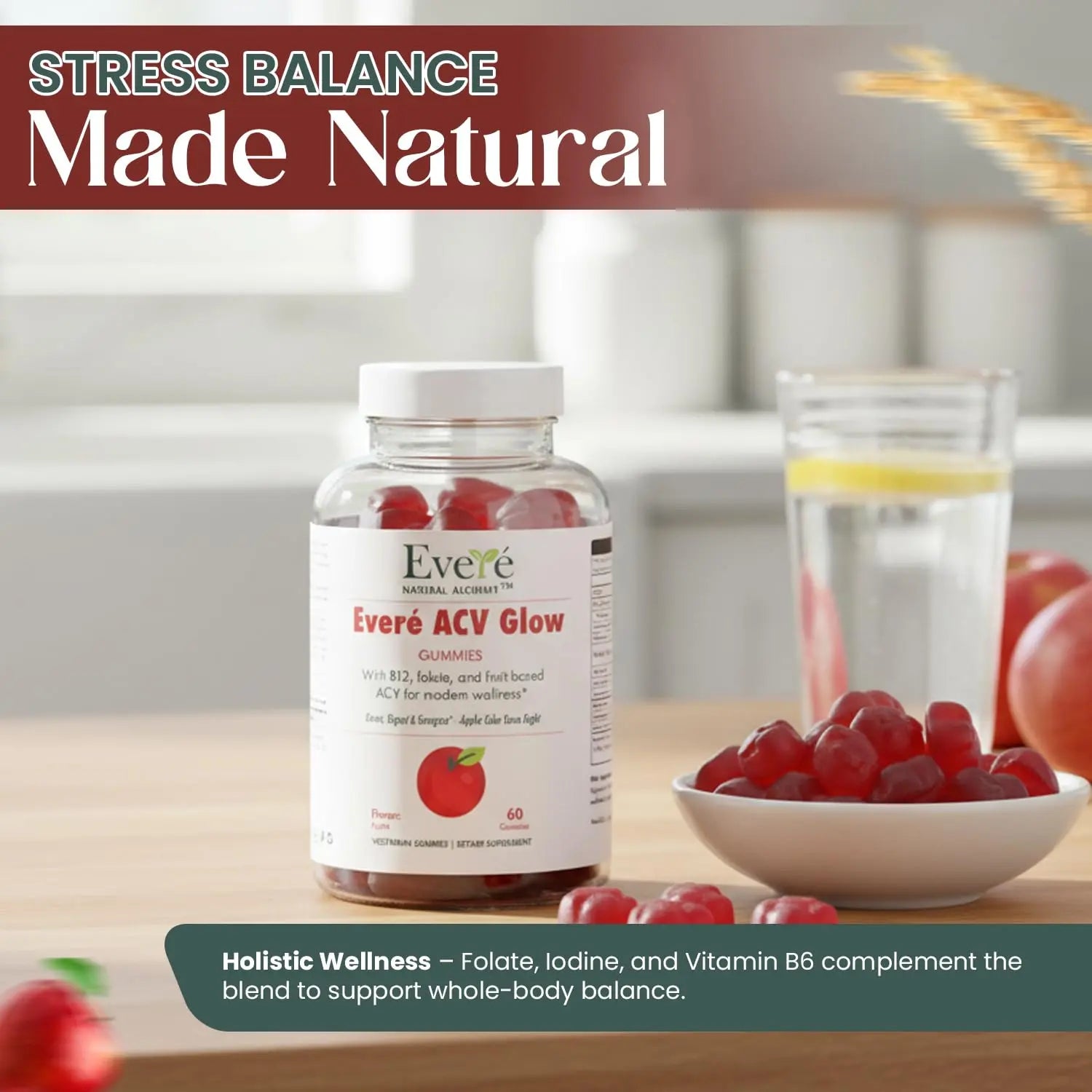 Everé ACV Glow Gummies – Apple Cider Vinegar with B12, B6, Iodine, Folate, Beetroot & Pomegranate – Daily Wellness Support for Energy & Balance The EverÉ Natural Alchemy buy supplements Au