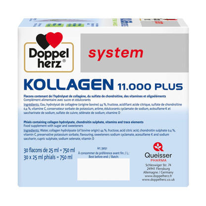 Doppelherz - Kollagen 11000 Plus - Collagen hydrolysate, chondroitin Sulphate, Vitamins C and D and Trace Elements - for Bones, cartilages and tendons - Wild Berry Flavour Liquid- 30 Bottles of 25ml DoppelherzBuy Supplements Australia