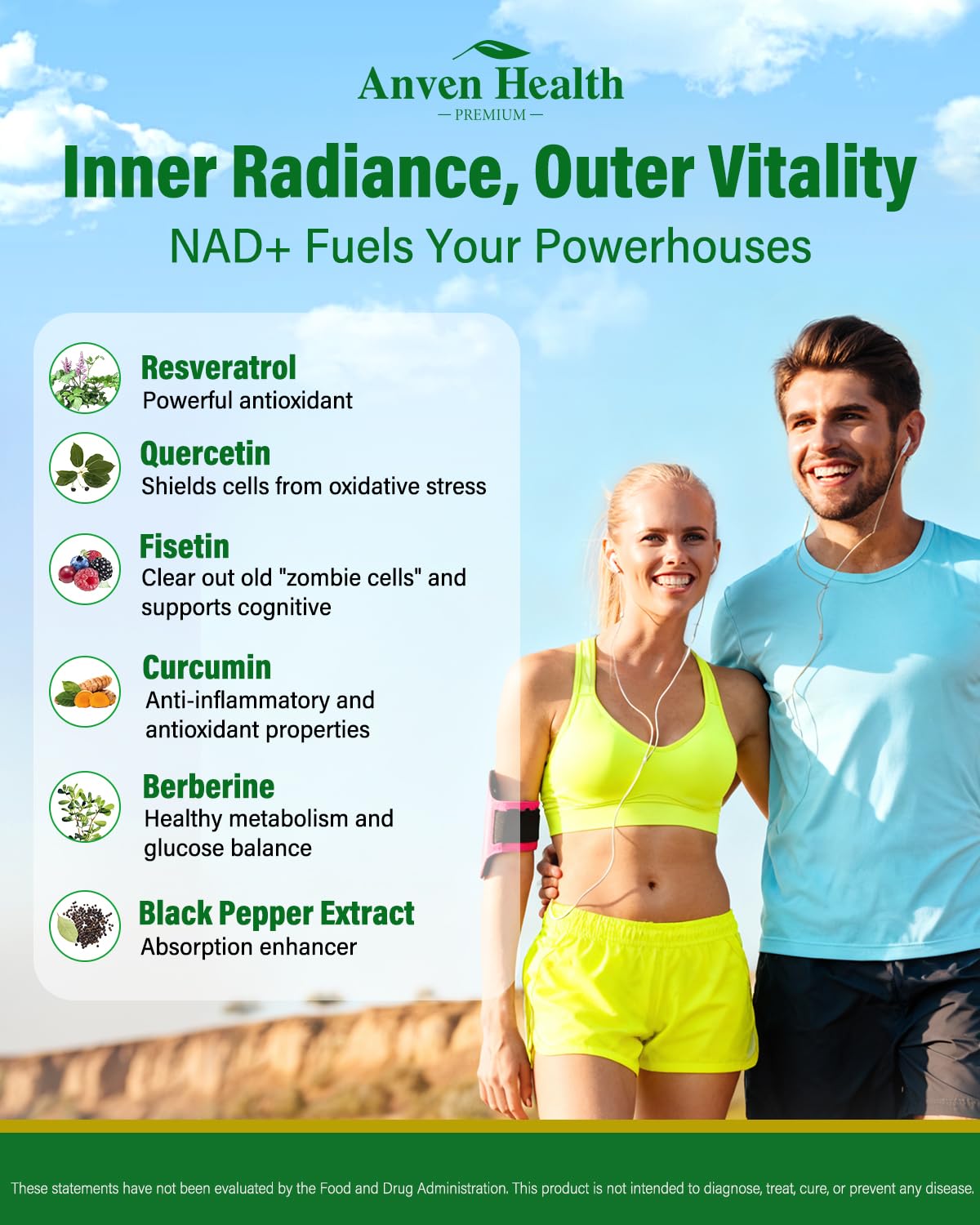 Liposomal NAD+ Resveratrol Supplement - NMN Alternative with Trans-Resveratrol, Quercetin & Fisetin - NAD Plus Booting for Women and Men, Support Cellular Energy & Healthy Aging, Non-GMO | 60 Capsules Anven HealthBuy Supplements Australia