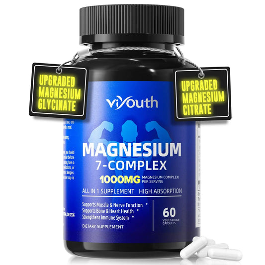 Magnesium 7 Complex Supplement Advanced with 7 Forms of Magnesium (Glycinate, Malate, Chelate, Aspartate, Orotate, Taurine, Citrate), Zinc, Vitamin D3 & Vitamin B6 VIYOUTH