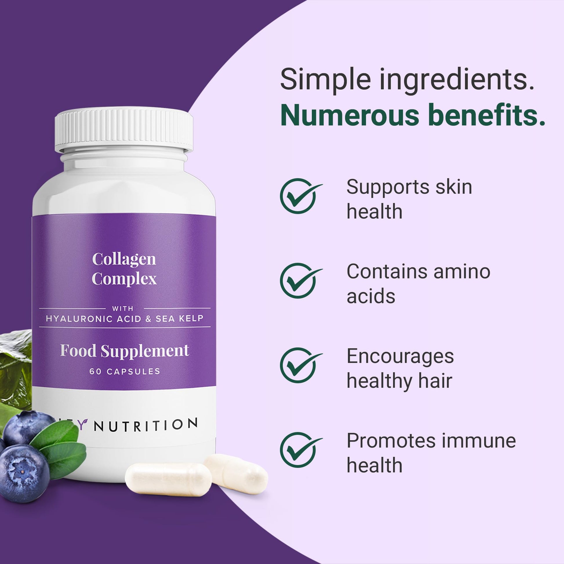 Hey Nutrition Collagen Complex Hyaluronic Acid & Sea Kelp Vitamin E, C, Biotin - Healthy Nails, Skin, Hair Hey NutritionBuy Supplements Australia