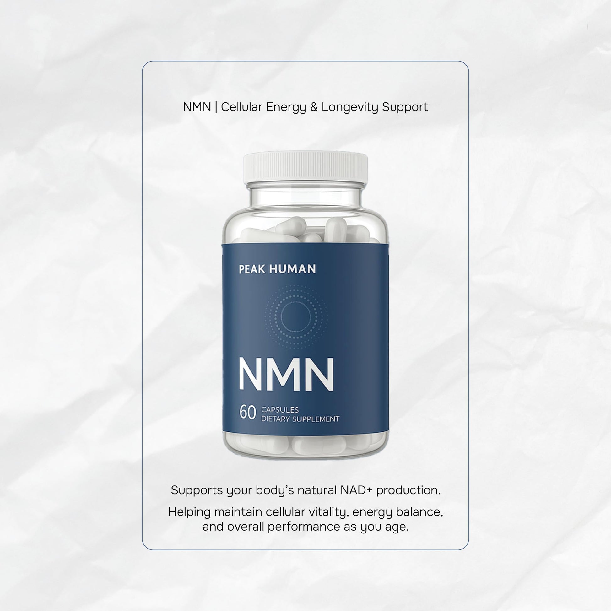 Peak Human Beta-NMN | Beta Nicotinamide Mononucleotide NAD+ Precursor - Advanced Cellular Energy & Longevity - Promotes Vitality, Metabolic Function & Focus - Non-GMO, Vegan Capsules - 60 Count Peak HumanBuy Supplements Australia