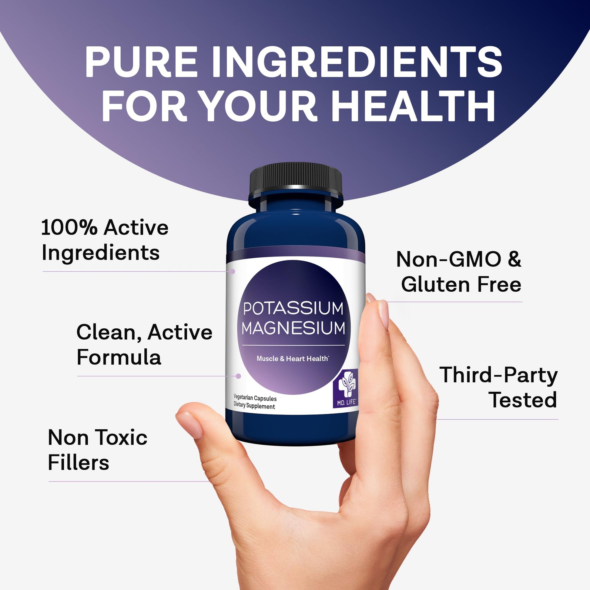 MD. Life Potassium Magnesium Supplement - 30 Capsules - High Absorption Magnesium Complex - Potassium Supplement to Support Vascular Health & Leg Cramp MD.LIFEBuy Supplements Australia