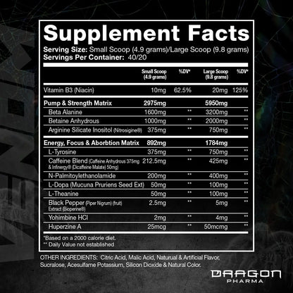 DRAGON PHARMA Venom Extreme Potency Pre-Workout, Laser Sharp Focus + Energy DRAGON PHARMA