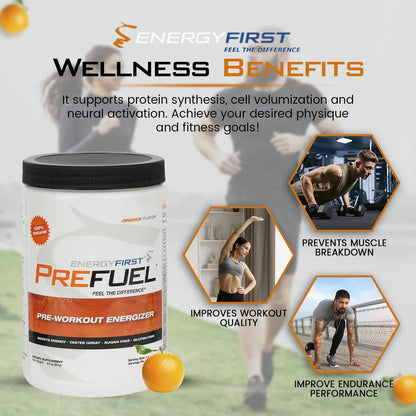 EnergyFirst Prefuel Pre-Workout Powder, Orange Flavor, Boost Energy, Creatine Monohydrate EnergyFirst