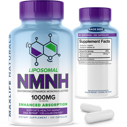 Liposomal NMNH 1000mg - 120 Capsules, Dihydronicotinamide Mononucleotide NAD+ Precursor - Ultra-Absorbable NAD Plus Complex, Liposomal NMN Supplements Capsules for Aging Support & Cellular Energy MAXLIFE NATURALSBuy Supplements Australia