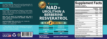 Adndale NAD Supplement. Longevity Formula with Liposomal NAD+, Trans Resveratrol, Urolithin-A, Berberine, CoQ10. NMN Supplement Alternative. 90 Count AdndaleBuy Supplements Australia