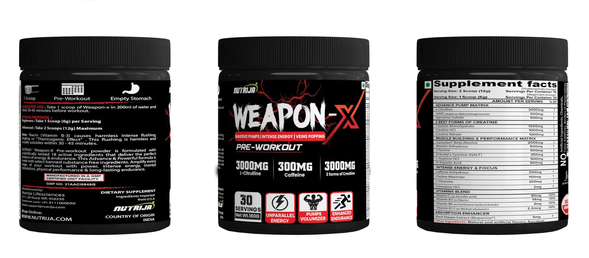 NutriJa Weapon-X Pre-Workout Powder with 21 Active Ingredients - 3 Best Forms of Creatine NutriJa