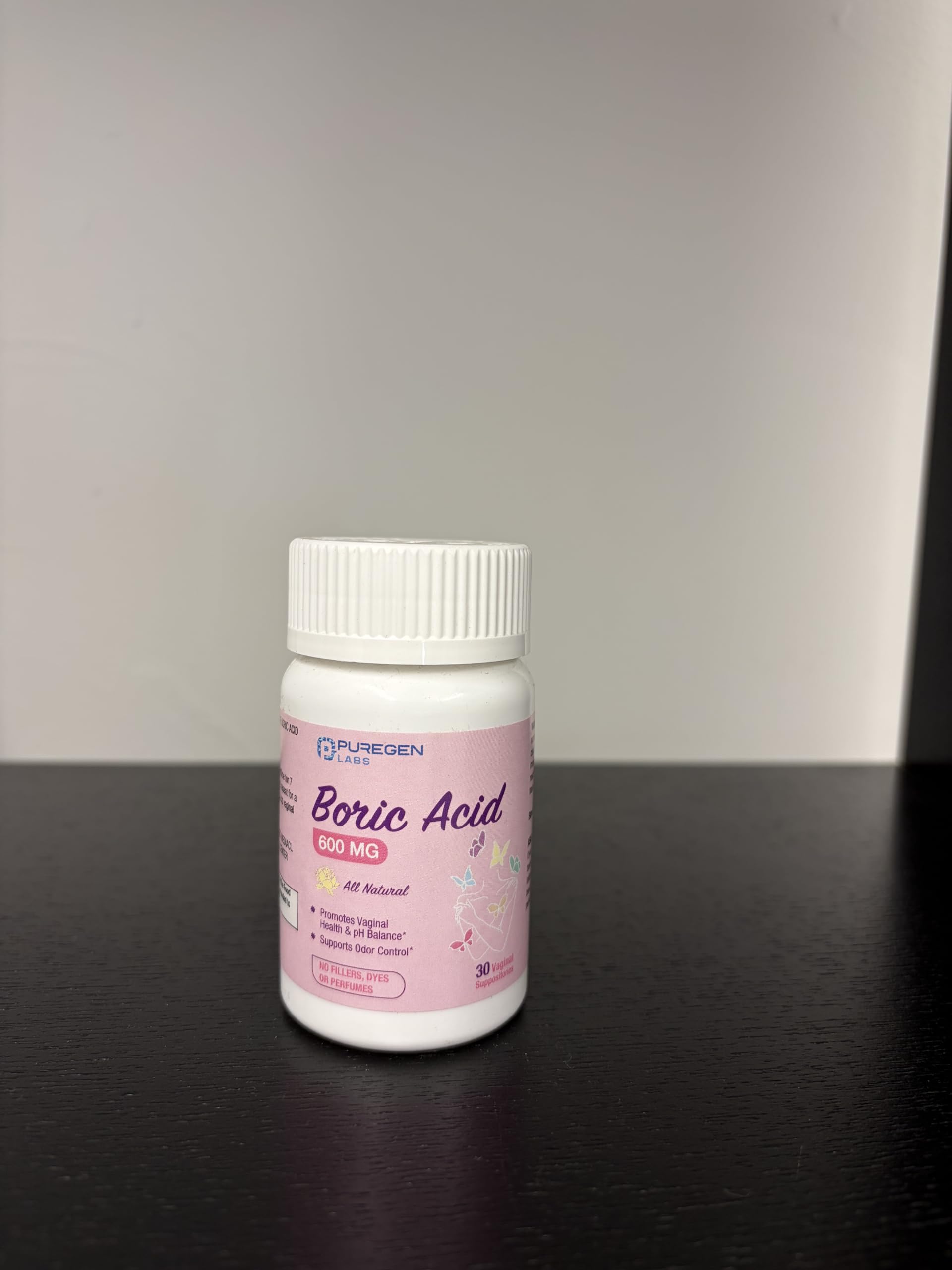 Puregen Labs Boric Acid 600 mg Vaginal Suppositories - 100% Pure | All Natural Without Dyes or Fillers | Made in USA - Supports Vaginal pH Balance and Odor Control (30 Count) P Puregen LabsBuy Supplements Australia