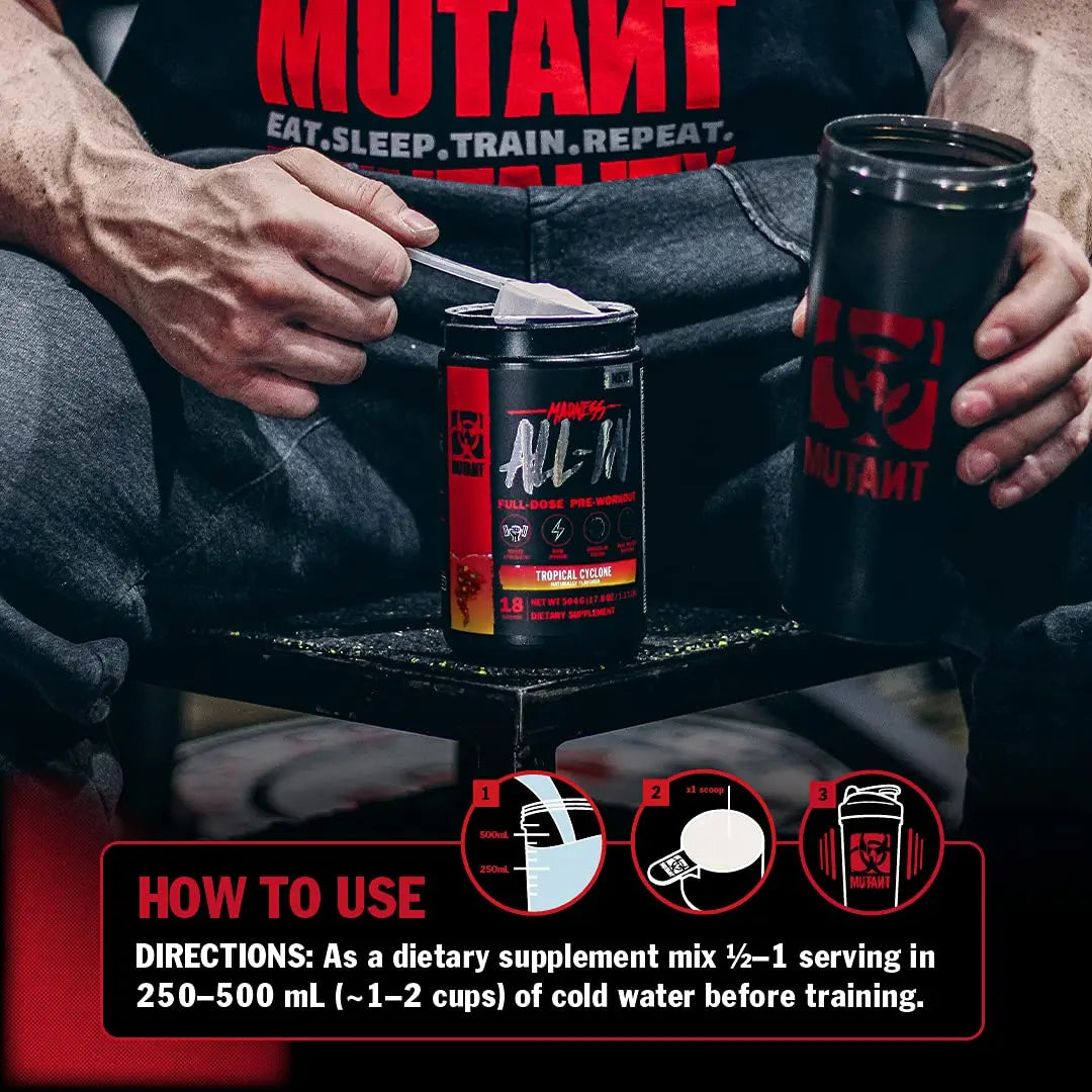Mutant Madness All-in | Full Dosed Pre-Workout - Tropical Cyclone - 18 Serving - 504 g Mutant