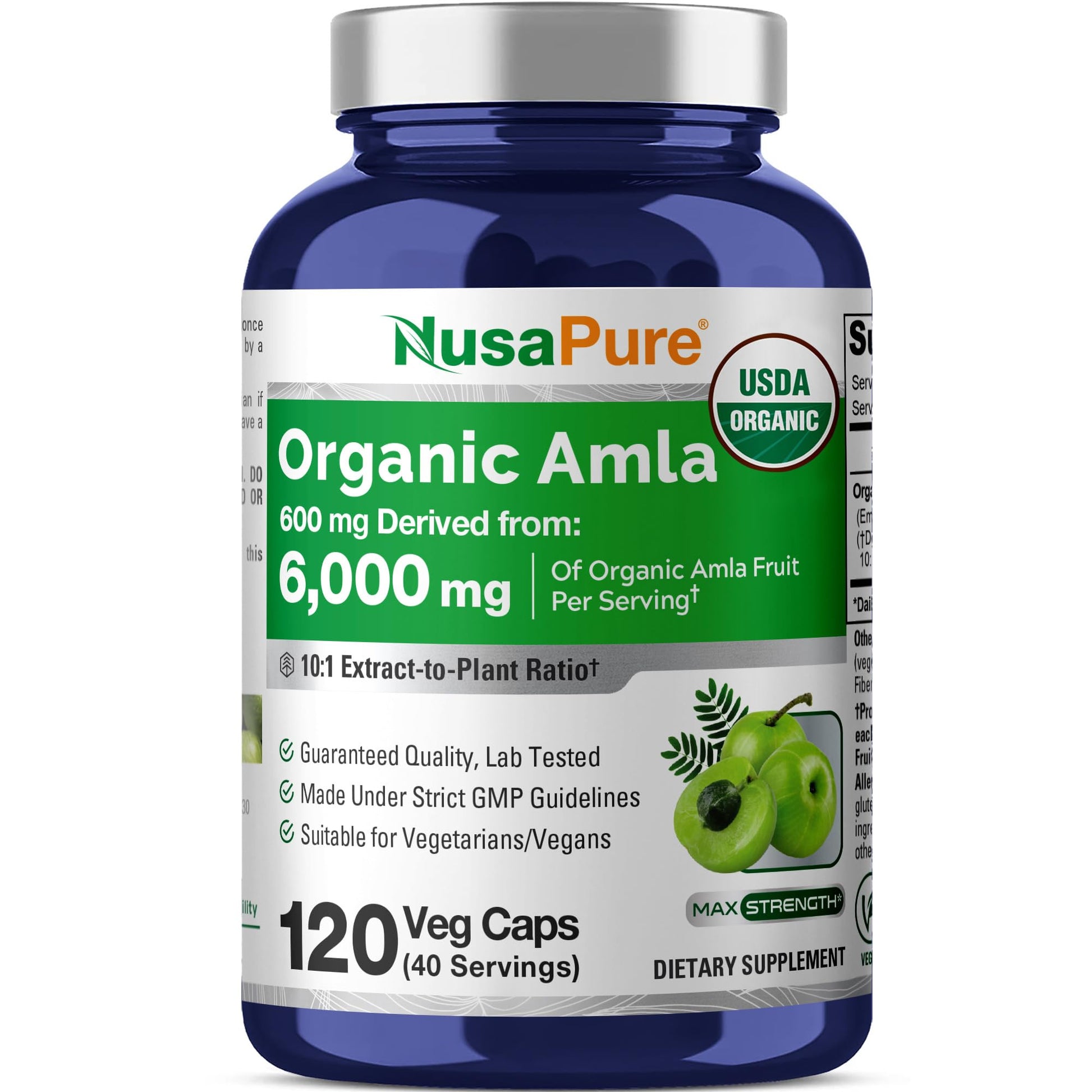 NusaPure Organic Amla Capsules 10:1 Extract, 600 mg Equivalent to 6,000mg | 120 Count | Amalaki Fruit | USDA, Vegan, Non-GMO Supplement NusaPureBuy Supplements Australia