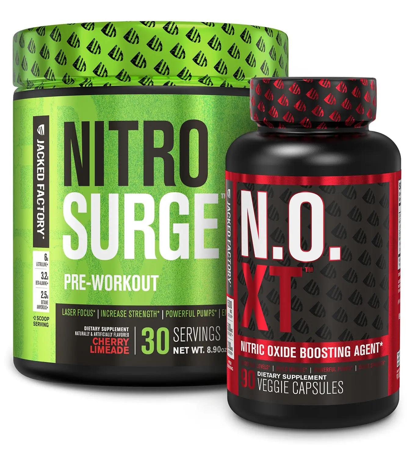 Jacked Factory Pre Workout Stack - N.O XT Nitric Oxide Booster & NITROSURGE High Jacked Factory