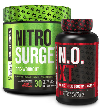 Jacked Factory Pre Workout Stack - N.O XT Nitric Oxide Booster & NITROSURGE High Jacked Factory