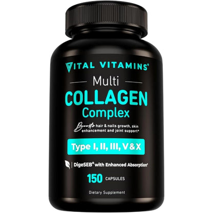 Vital Vitamins Multi Collagen Capsules - Type I, II, III, V, X - Grass-Fed, Collagen Peptides Supplements, Non-GMO - for Men & Women - 150 Count Vital VitaminsBuy Supplements Australia