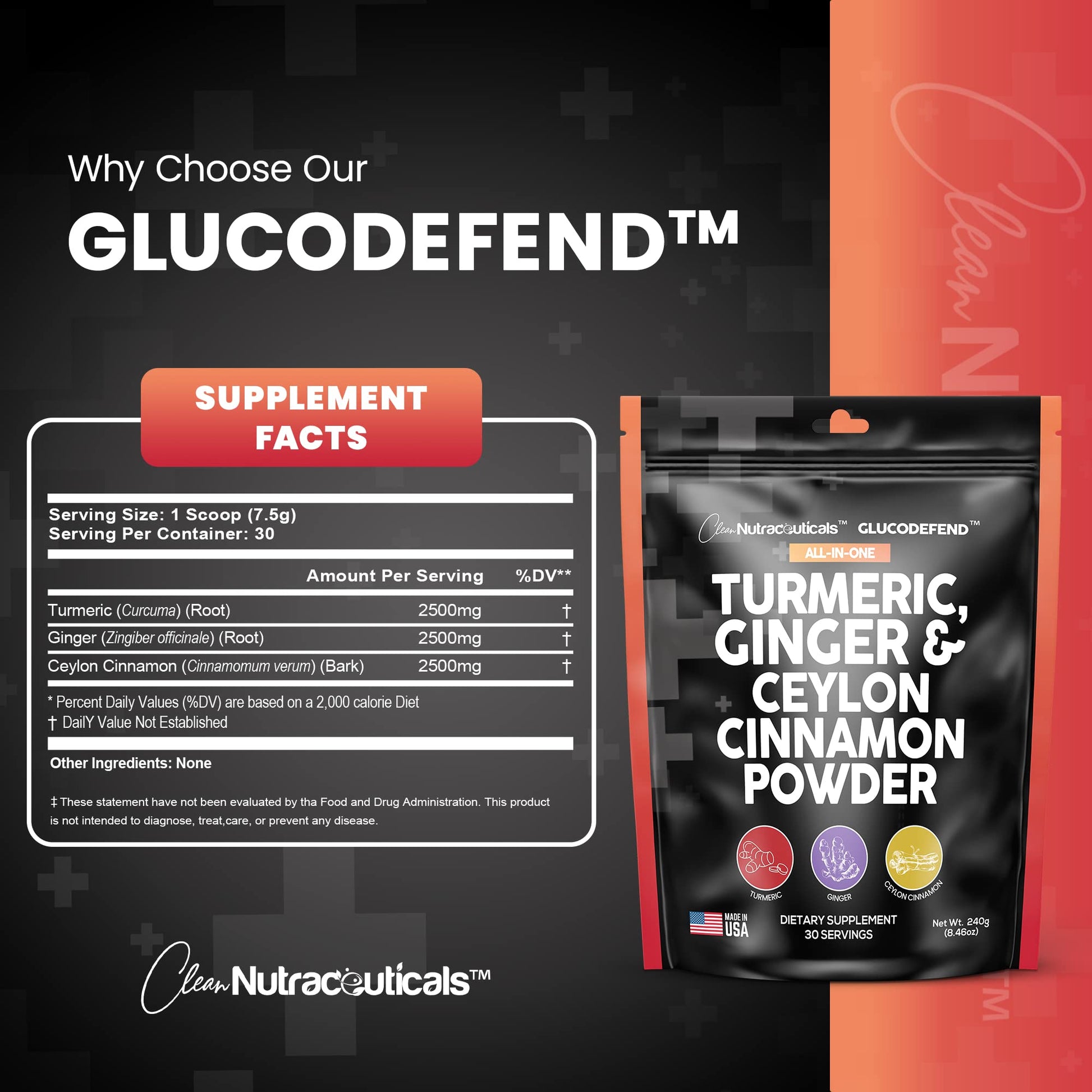 3in1 Turmeric Curcumin Ginger Root & Ceylon Cinnamon Powder Suppleme Clean Nutraceuticals