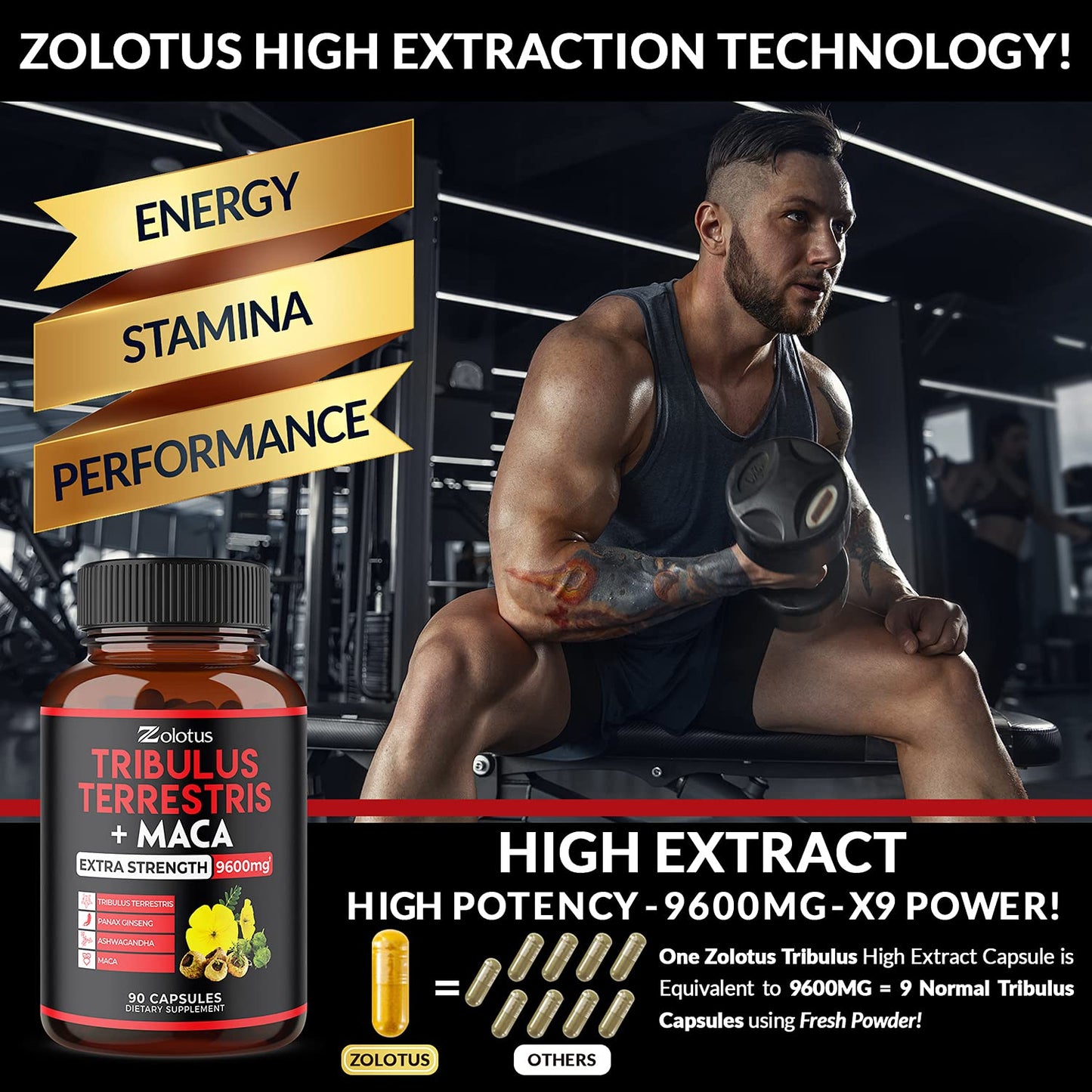 Zolotus Premium Tribulus Terrestris Capsules - 9600mg Per Serving - Combined Zolotus