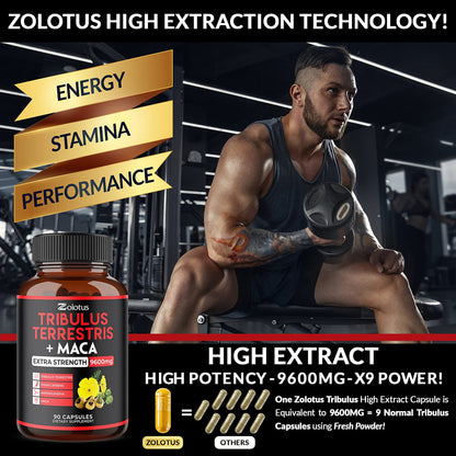 Zolotus Premium Tribulus Terrestris Capsules - 9600mg Per Serving - Combined Zolotus