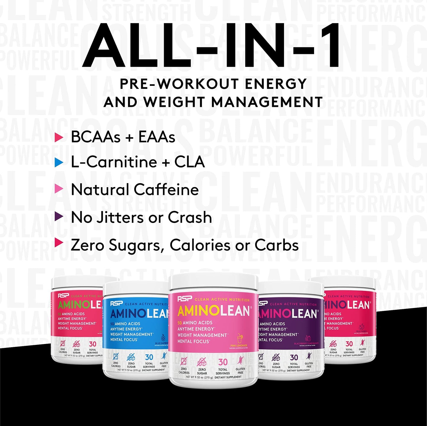 RSP NUTRITION AminoLean Pre Workout Energy (BlackBerry Pomegranate 30 Servings) with AminoLean Recovery Post Workout Boost (Tropical Island Punch 30 Servings)