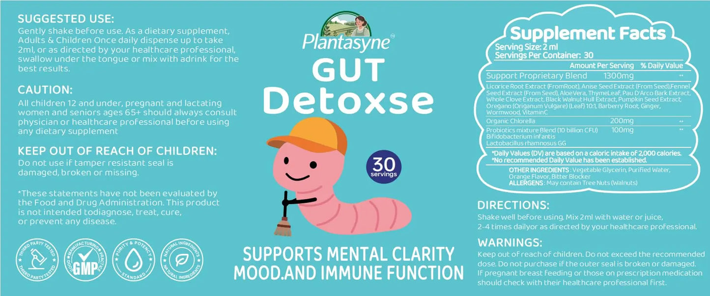 Plantasyne Herbal Gut Cleanse Drops with Black Walnut Hull & Barberry Root | Gentle Liquid Detox for Gut & Colon Support | for Adults & Kids|30 Servings Plantasyne buy supplements Au