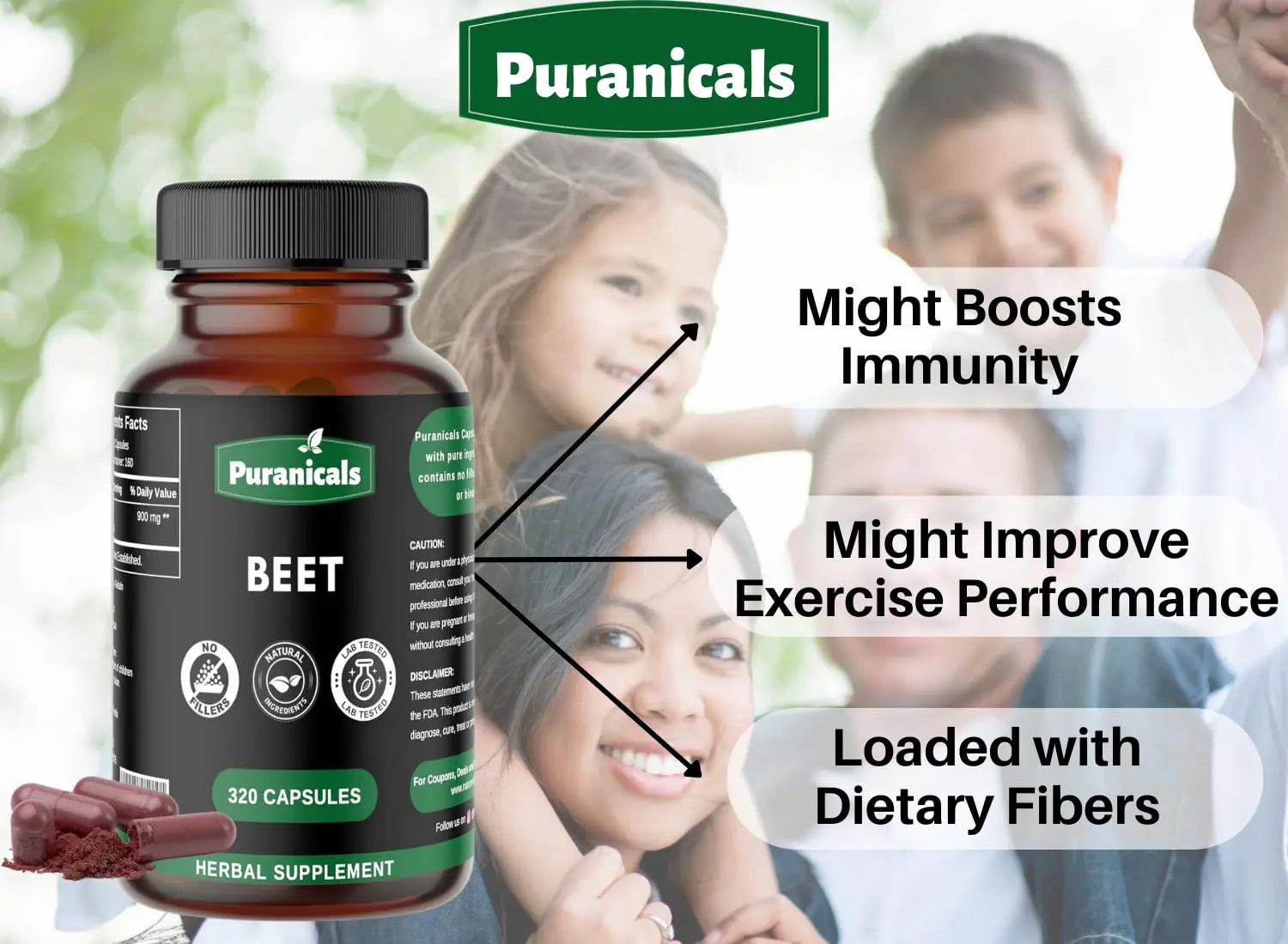 Puranicals Beet Premium 320 Capsules Nitric Oxide Booster | Herbal Supplement | 900 mg Puranicals