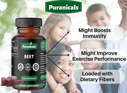 Puranicals Beet Premium 320 Capsules Nitric Oxide Booster | Herbal Supplement | 900 mg Puranicals