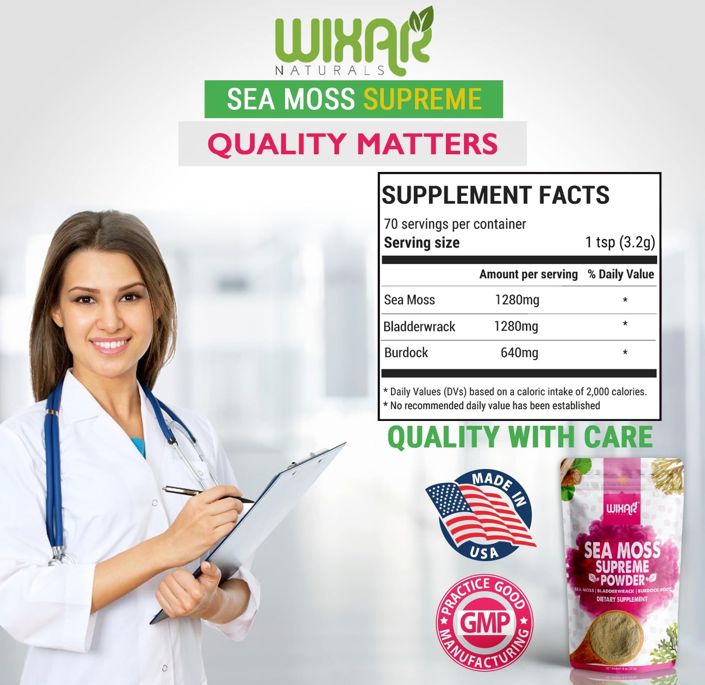 Wixar Wildcrafted Sea Moss Powder – (8 Ounces) – Natural Irish Sea Moss and Bladderwra WIXAR NATURALS