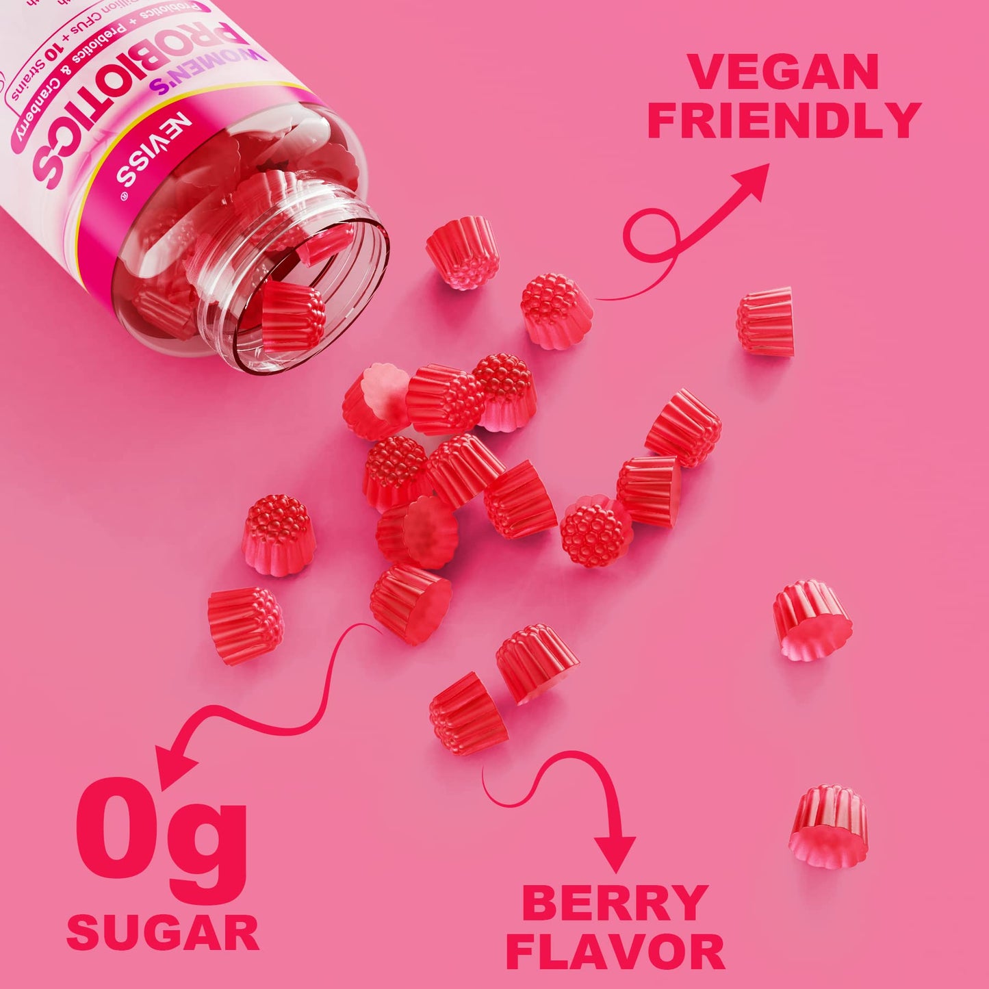 Probiotics for Women Gummies, Sugar Free Vaginal Probiotics 50 Billion CFU 10 Strains w/ Cranberry NEVISSBuy Supplements Australia