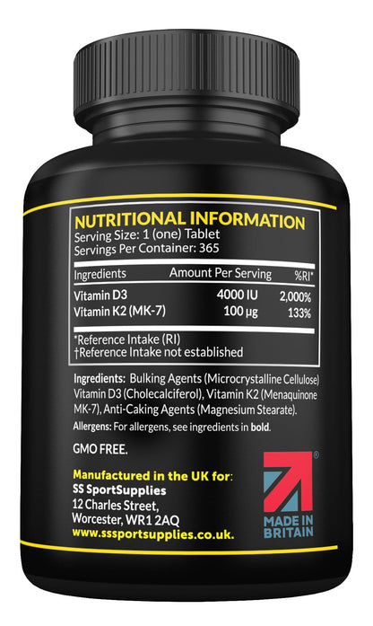 Vitamin D3 K2 High Strength Tablets - 365 Micro Tablets - Vitamin d3 4000 iu and k2 SS Sport SuppliesBuy Supplements Australia