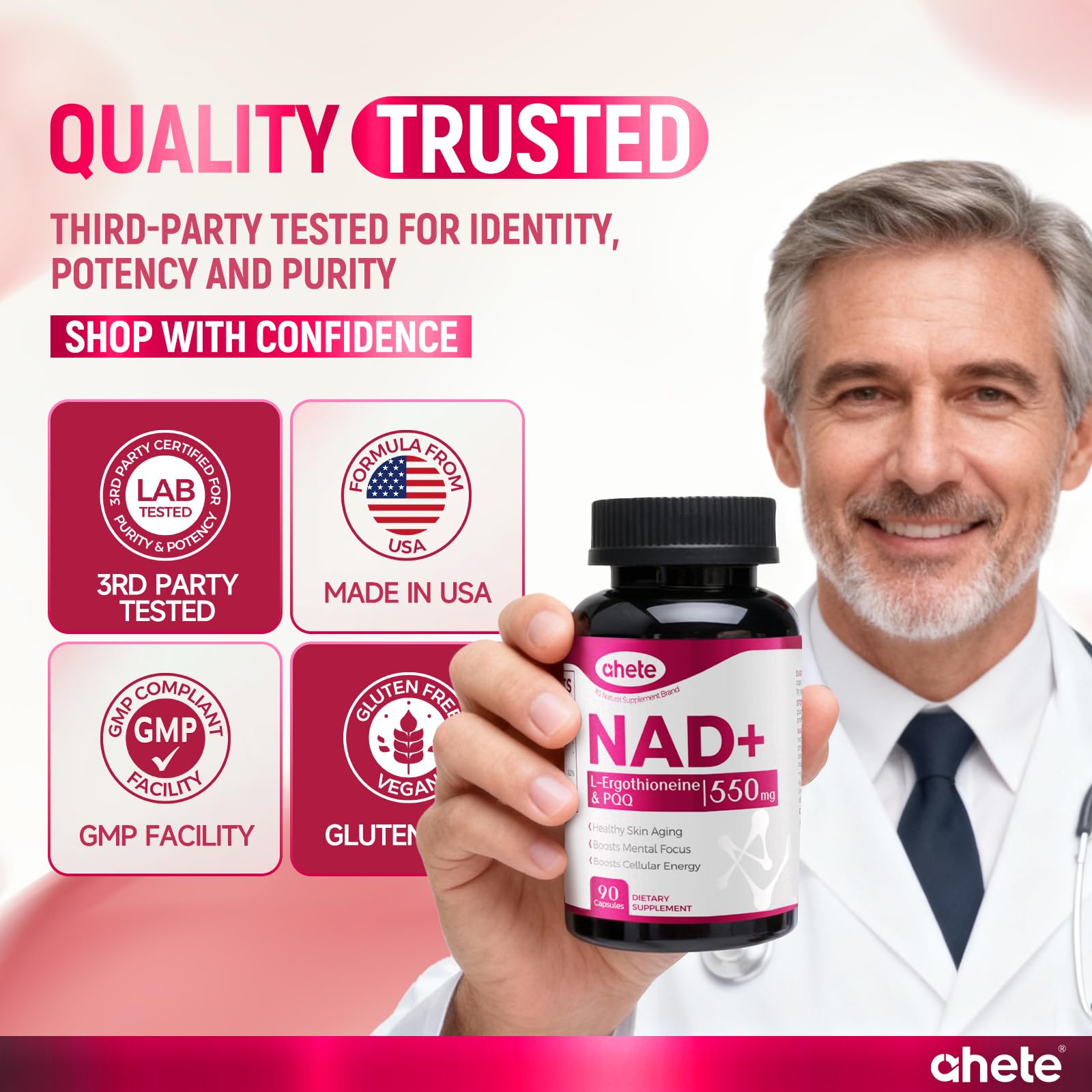Ahete NAD Supplement with L-Ergothioneine, PQQ, Vitamin B6, and NMNH Supplement - for Cellular Health, Energy Support and Healthy Aging for Women & Men - Vegetarian, Non-GMO, Gluten Free- 90 Capsules AheteBuy Supplements Australia