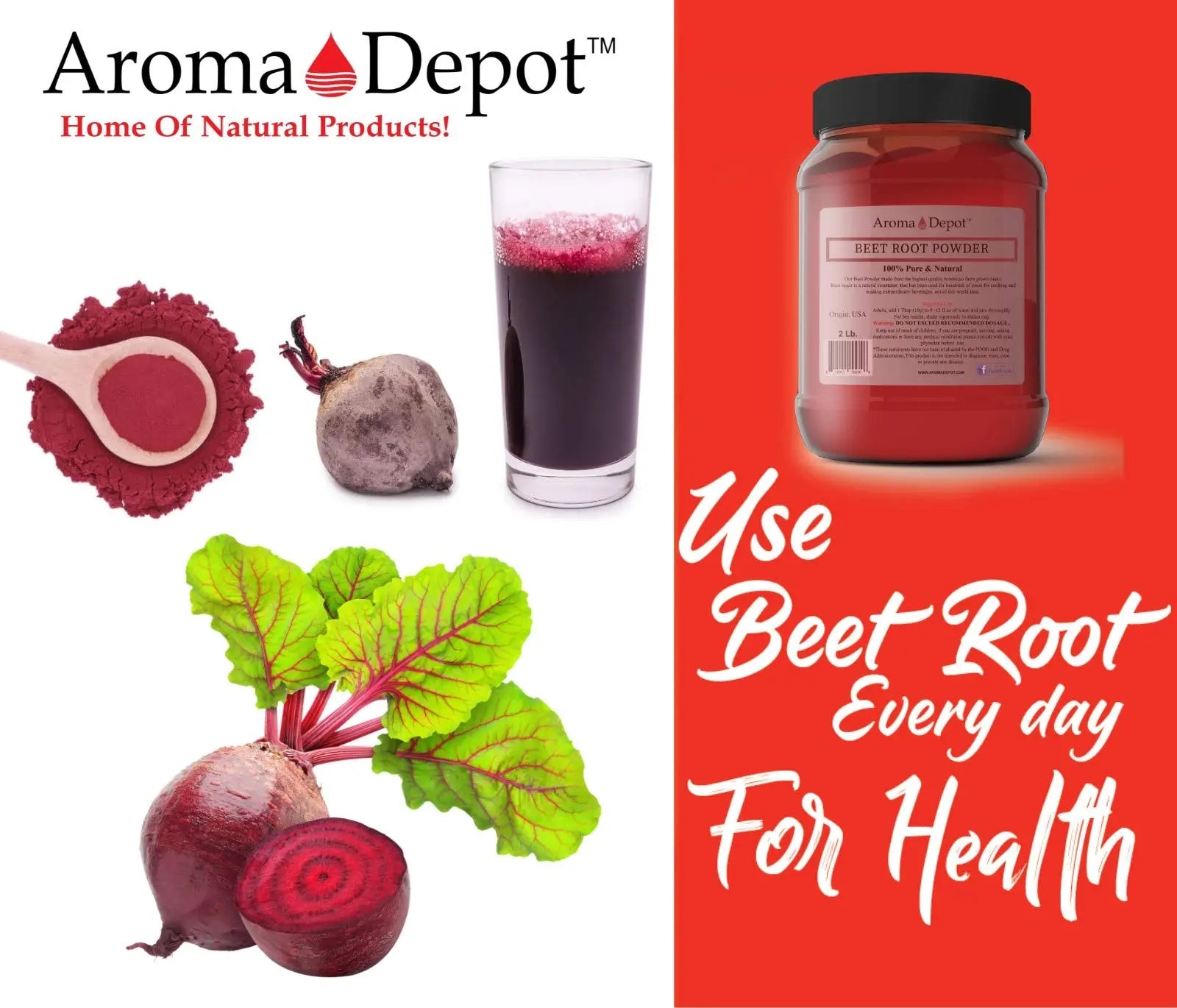 Beet Root Powder 5 lb. by Aroma Depot Raw & Non-GMO I Vegan & Gluten Free I Nitric Oxide Aroma Depot