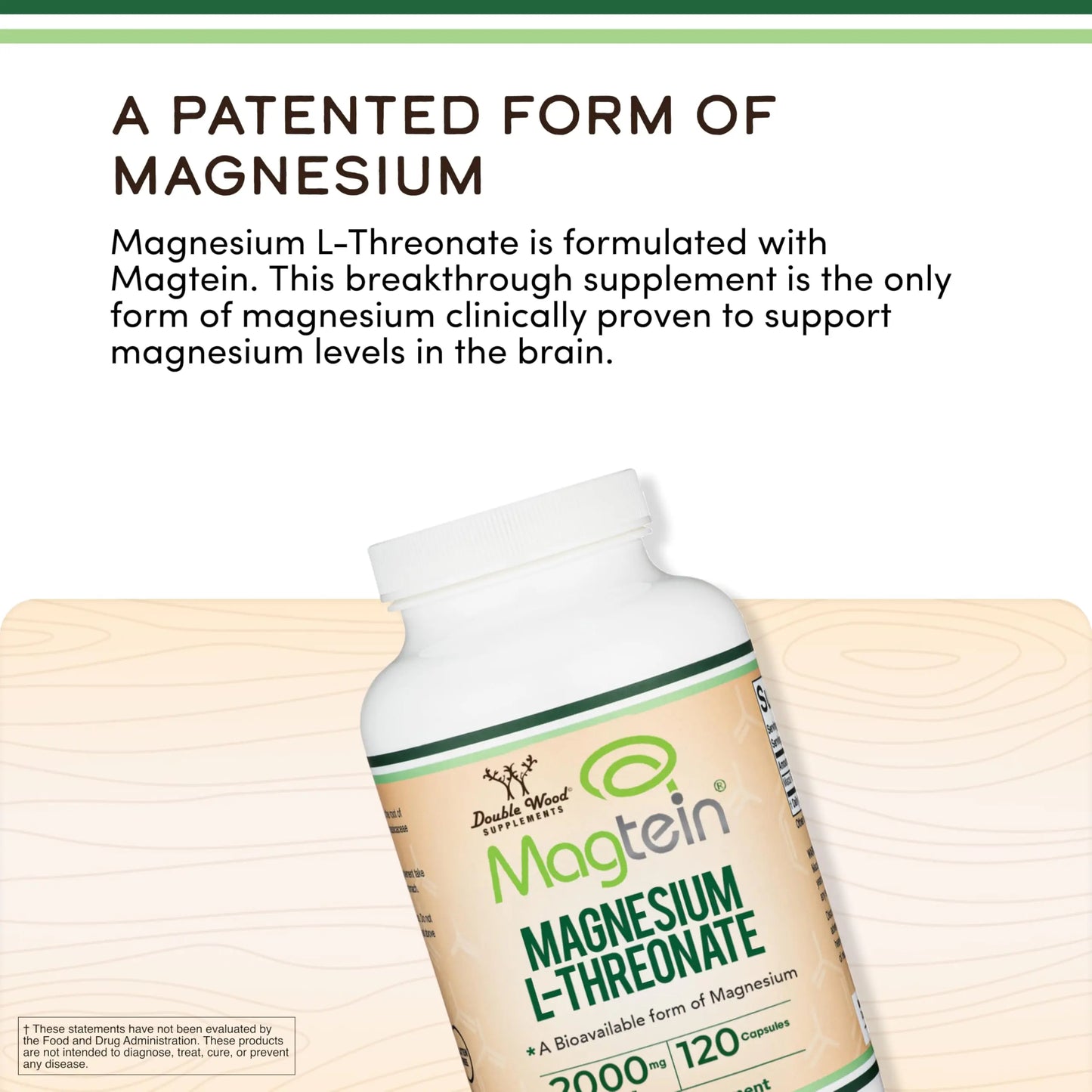 Magnesium L Threonate, Magtein - NSF Certified - Sleep and Cognitive Support – High Absorption Double Wood Supplements
