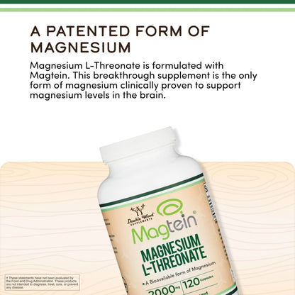 Magnesium L Threonate, Magtein - NSF Certified - Sleep and Cognitive Support – High Absorption Double Wood Supplements