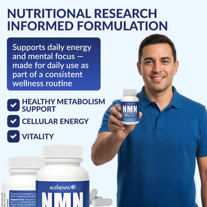 NMN Supplement 600 mg/Capsule Once Daily | 99% Pure Beta Nicotinamide Mononucleotide | Potent NAD⁺ Precursor | Supports Cellular Energy & Metabolism | Vegan, Non-GMO, Third-Party Tested & Gluten-Free AUTHENTABuy Supplements Australia