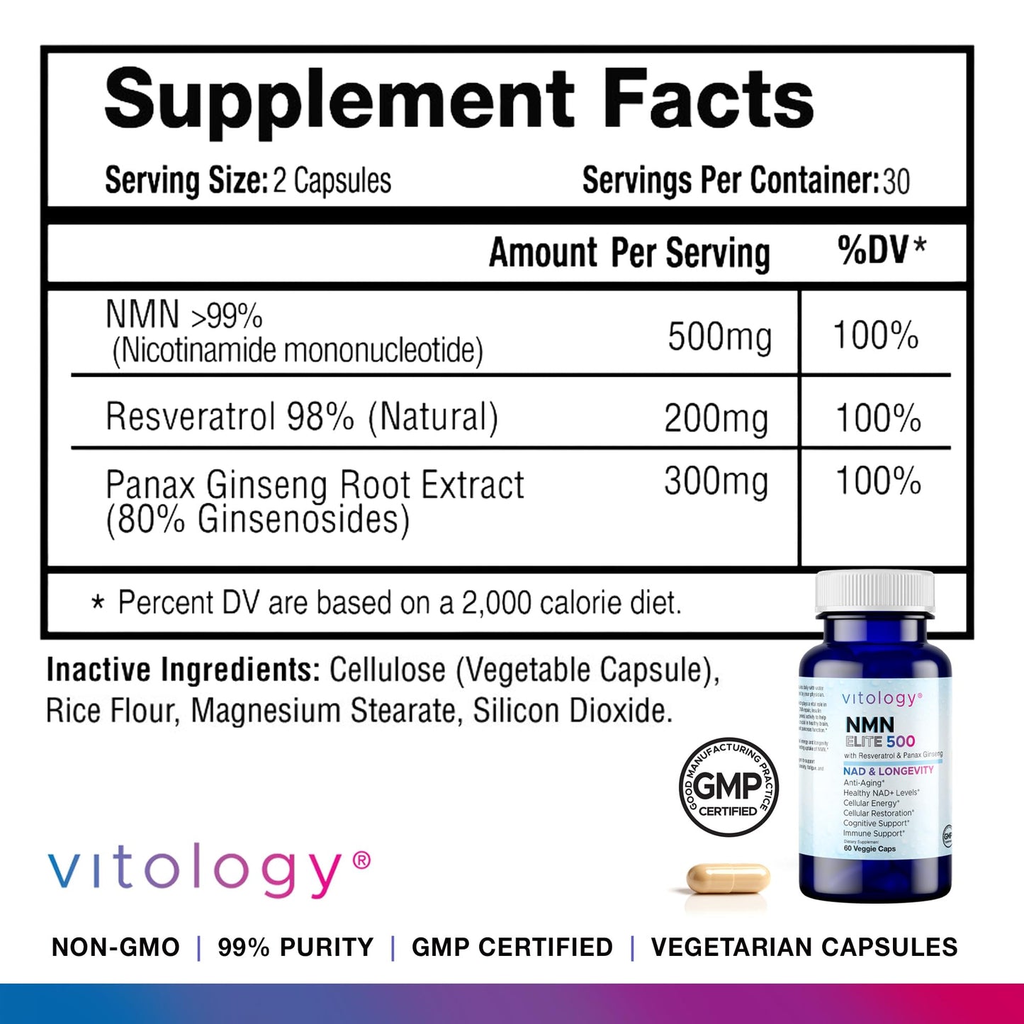 Vitology NMN Elite 500 – NMN 500mg, Resveratrol 200mg, Panax Ginseng 300mg – NAD+ Cellular Energy & Longevity Support Supplement – Focus, Vitality & Anti-Aging Formula – Non-GMO, Vegan Capsules VitologyBuy Supplements Australia